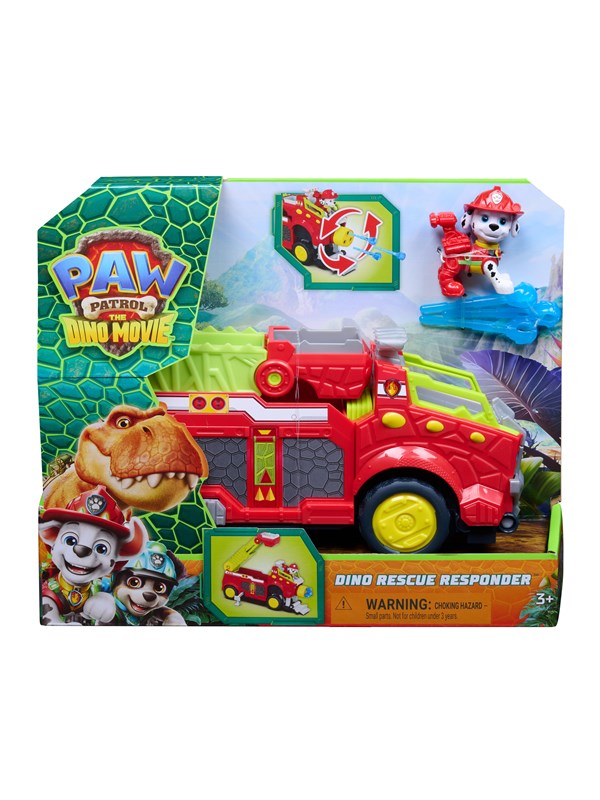 PAW Patrol - De Dinofilm - Dino Rescue Responder - Speelgoedbrandweerwagen van meer dan 25,4 cm met Marshall-actiefiguur en 3 projectielen