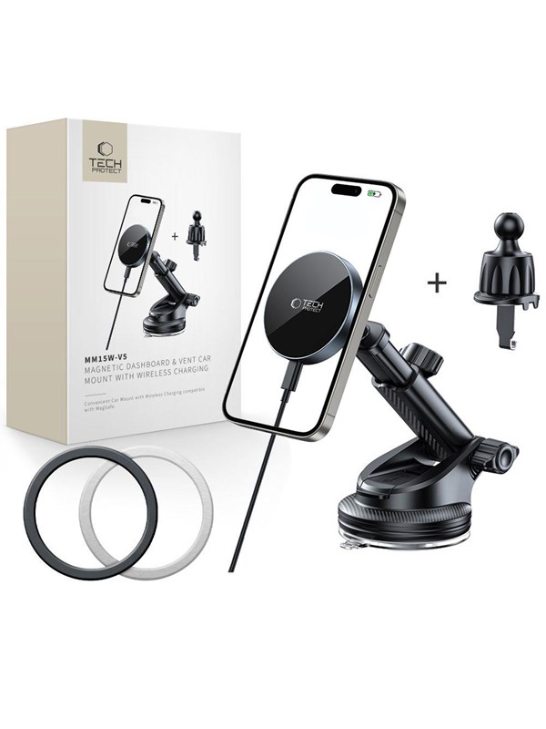 Tech-Protect mm15W-V5 Magnetic MagSafe Car Mount for Cockpit / Windshield / Air Vent - Black