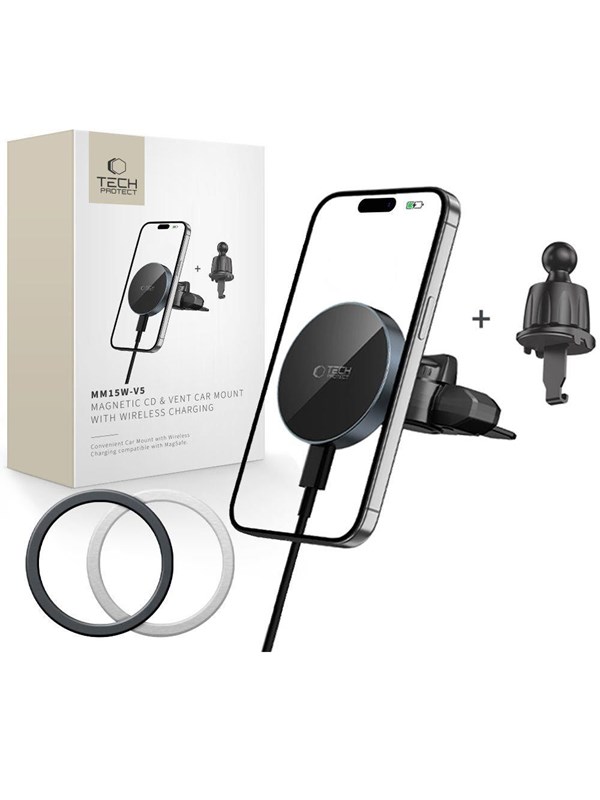 Tech-Protect mm15W-V5 Magnetic MagSafe Car Mount for Air Vent / CD Slot - Black
