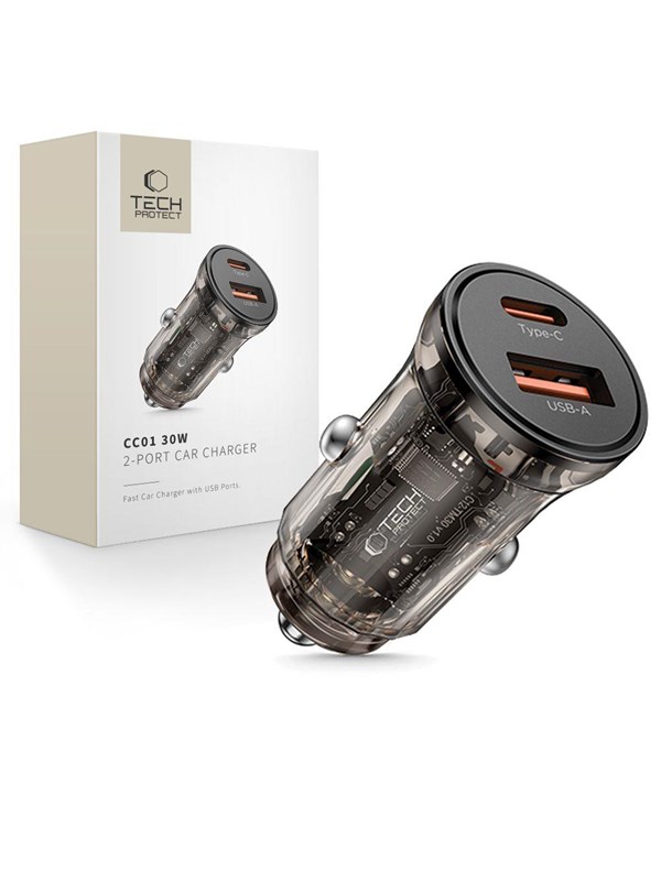 Tech-Protect CC01 Car Charger 30W 2-Ports USB-A / USB-C - Black