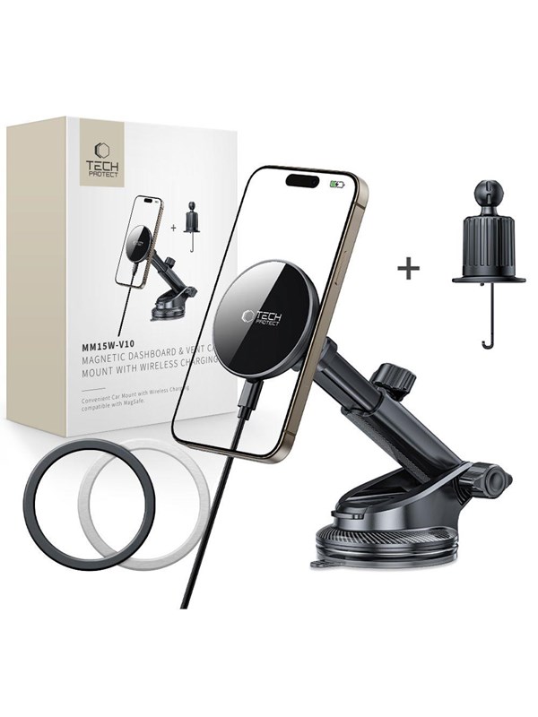 Tech-Protect mm15W-V10 Magnetic MagSafe Car Mount for Cockpit / Windshield / Air Vent - Black