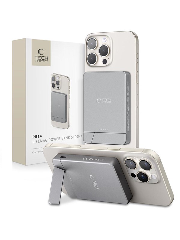 Tech-Protect Powerbank PB14 LifeMag MagSafe 5000 mAh - Grey - 5000 mAh