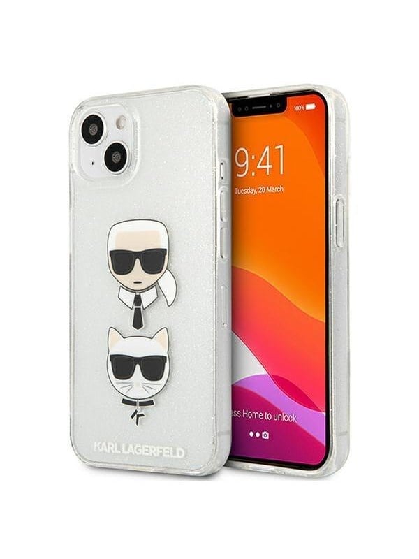Karl Lagerfeld Glitter Karl's & Choupette - Beschermhoes - iPhone 13 mini - Srebrne