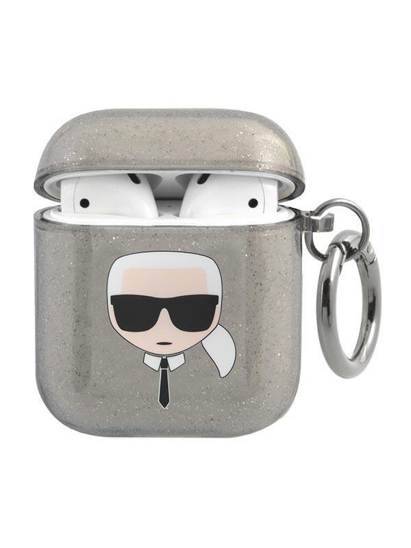 Karl Lagerfeld Glitter Karl's Head Case for AirPods 1/2 - Black