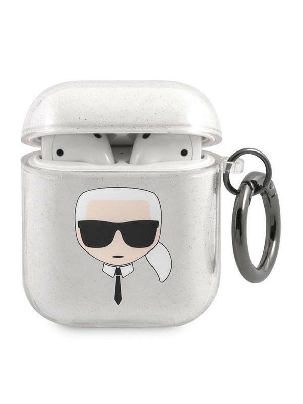 Karl Lagerfeld Glitter Karl's Head case for AirPods 1/2 - silver