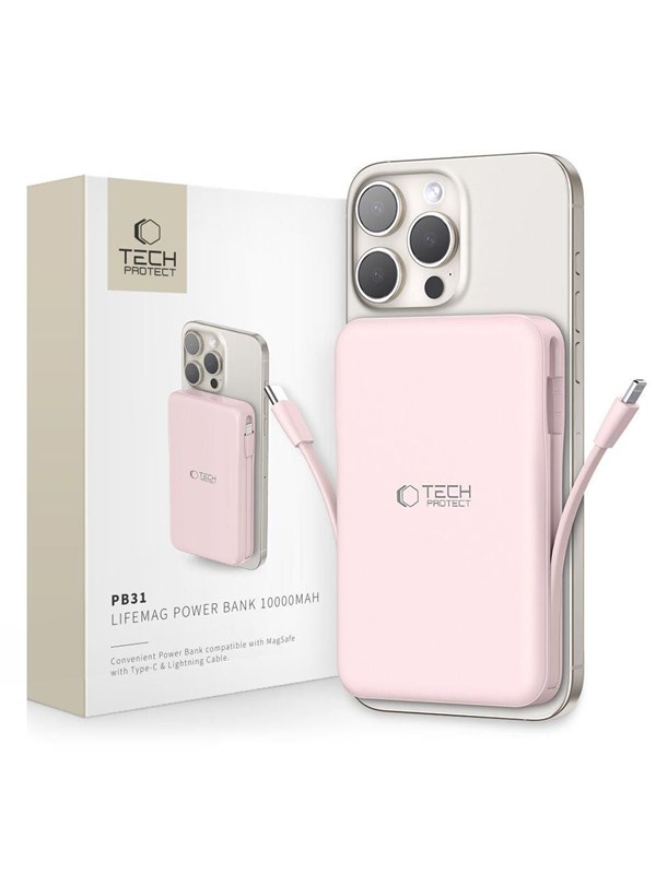 Tech-Protect PB31 LifeMag MagSafe 10000 mAh Power Bank - Pink - 10000 mAh