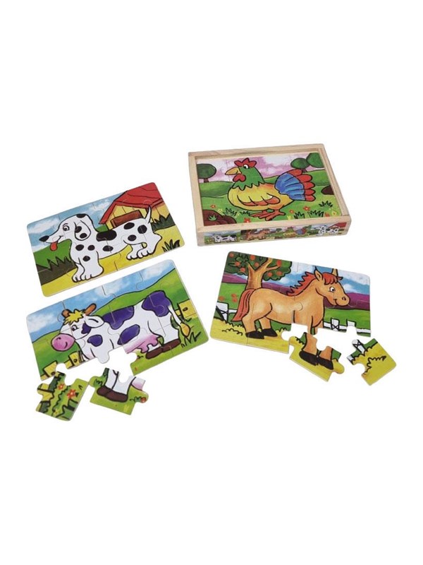 Playwood Four Wooden Jigsaw Puzzles in a Box - 12 Pieces Hout