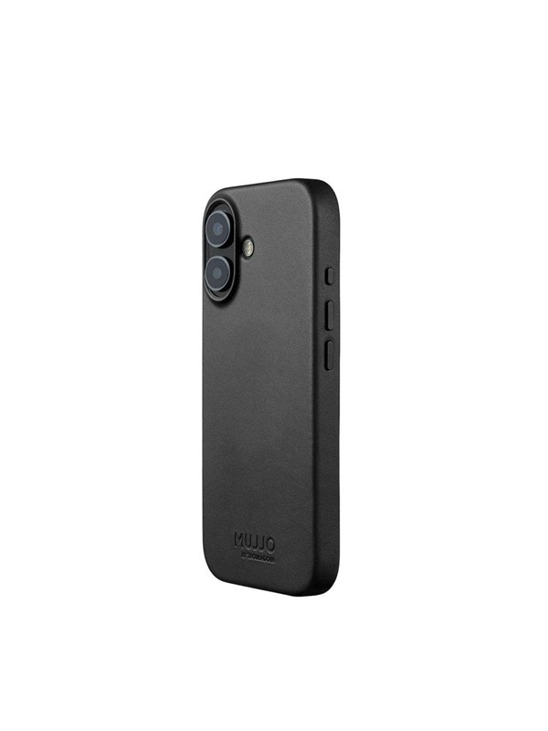 Mujjo Volledig Lederen Hoesje iPhone 17 – 1mm Verhoogde Leren Rand voor Schermbeveiliging – Unieke Patina Over Tijd – Volledig Omhuld in Fijnkorrelig Kalfsleer - Zwart