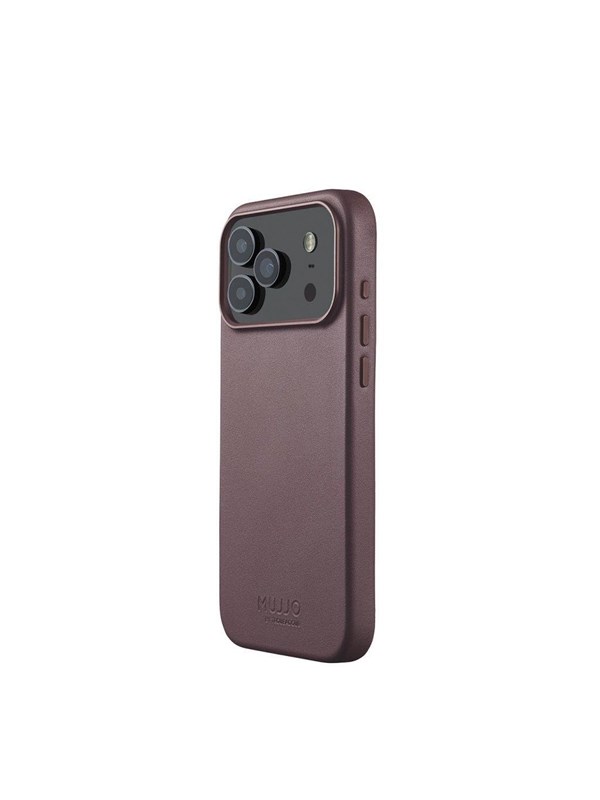 Mujjo Volledig lederen hoesje iPhone 17 Pro Max – 1mm verhoogde leren rand voor schermbeveiliging – Unieke patina over tijd – Gemaakt van fijnkorrelig Deens kalfsleer - Brons Rood