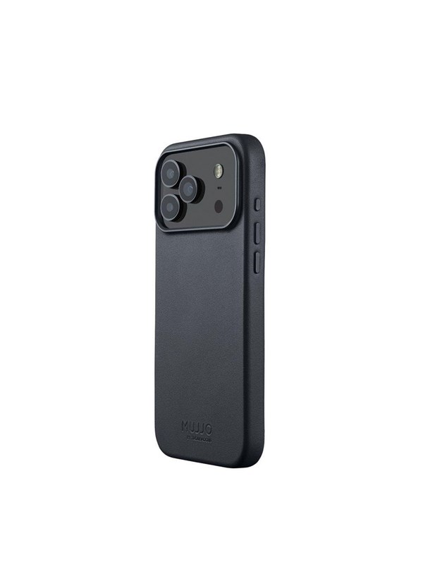 Mujjo Volledig lederen hoesje iPhone 17 Pro Max – 1mm verhoogde leren rand voor schermbeveiliging – Unieke patina over tijd – Gemaakt van fijnkorrelig Deens kalfsleer - Grijs