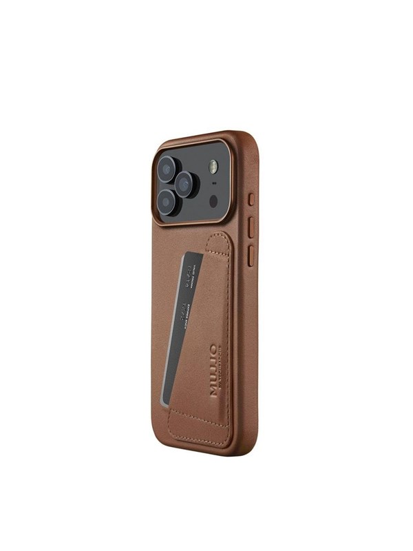 Mujjo Lederen portomonee hoesje iPhone 17 Pro Max – Geïntegreerde lederen portemonnee – MagSafe compatibel – Ontwikkelt unieke patina - Bruin