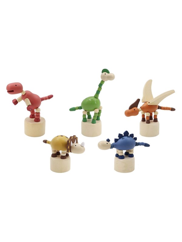 Playwood houten speelgoed drukpop dinosaurus kleurrijk.