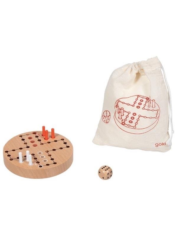 Goki Houten Ludo Spel in Katoenen Opbergzakje