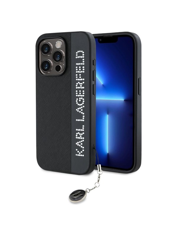Karl Lagerfeld Saffiano Rhinestones & Charm case for iPhone 15 Pro Max - black