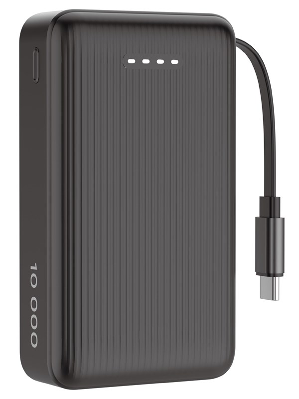 Deltaco PB-CC102 Powerbank | Retractable USB-C cable 90 cm + 1x USB-C Port | PD | Black - 10000 mAh