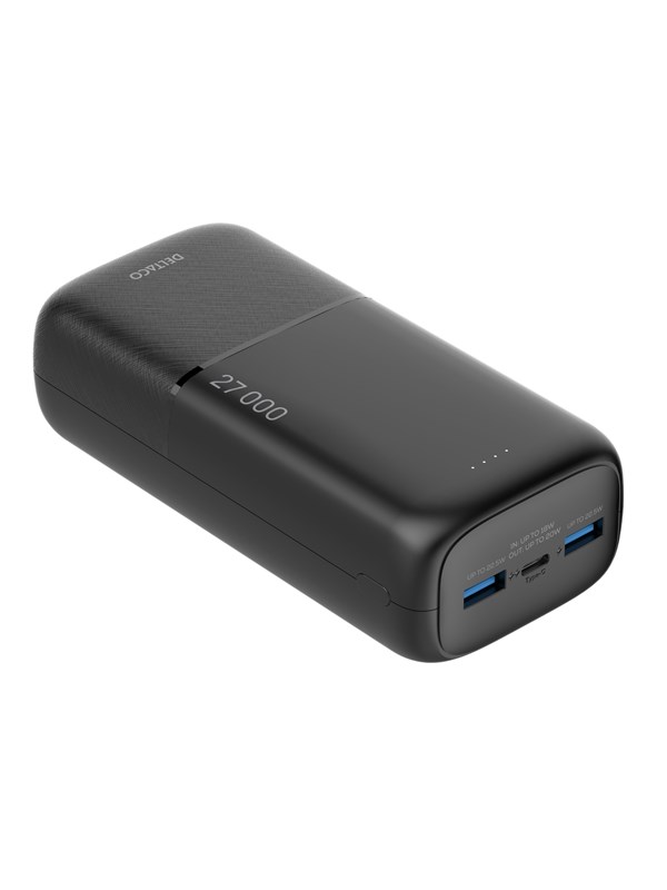 Deltaco PB-C1011 Powerbank | 2x USB-A + 1x USB-C | PD | Black - 27000 mAh