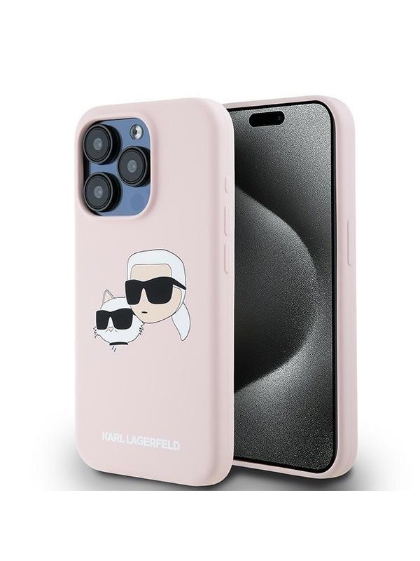 Karl Lagerfeld Silicone Karl&Choupette MagSafe Case for iPhone 15 Pro - Pink
