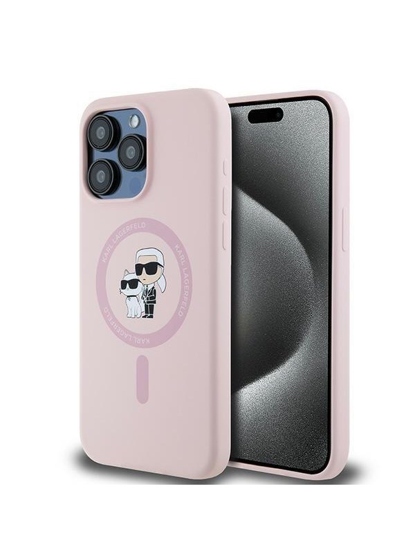 Karl Lagerfeld Silicone Karl&Choupette Ring MagSafe Case for iPhone 15 Pro Max - Pink