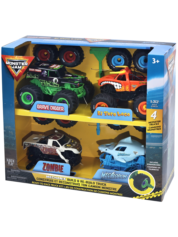 Monster Jam Mechanix 1:32 Build N ReBuild 4 pk GD