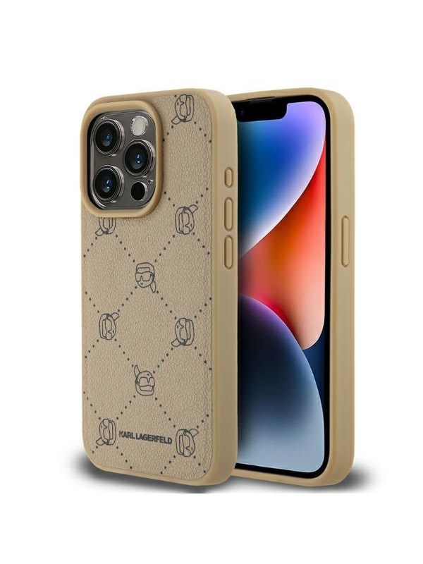 Karl Lagerfeld Back cover - iPhone 15 Pro Max - Beige - Lederlook - Slank & Gripvast