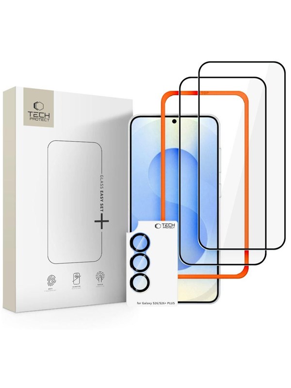 Tech-Protect t Easy Set+ 3-Pack Tempered Glass for Samsung Galaxy S26 - Black