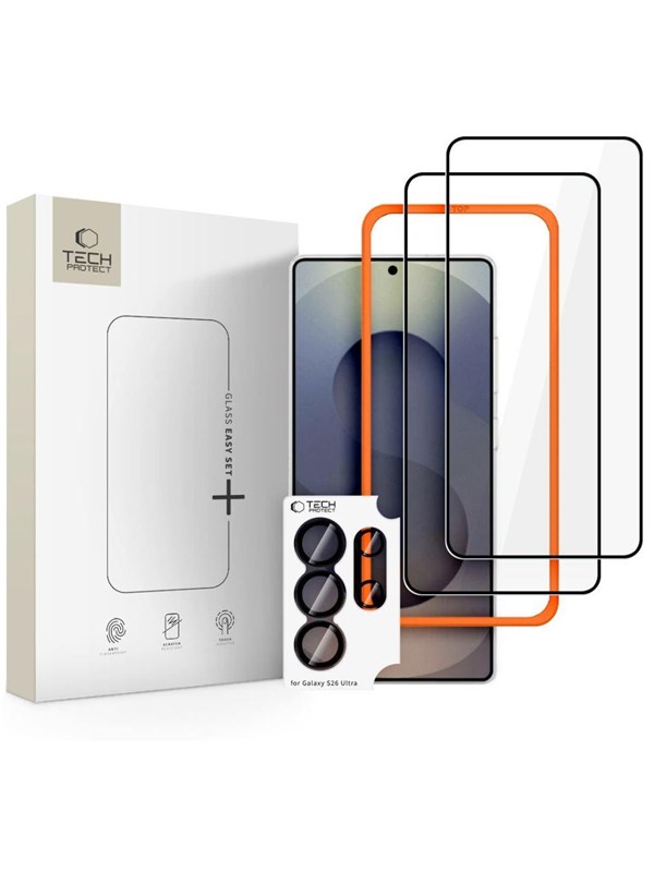 Tech-Protect Easy Set+ 3-Pack Tempered Glass for Samsung Galaxy S26 Ultra - Black