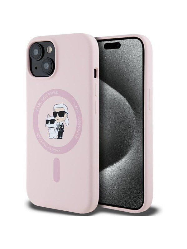 Karl Lagerfeld Silicone Karl&Choupette MagSafe iPhone 15 Plus Case - Pink