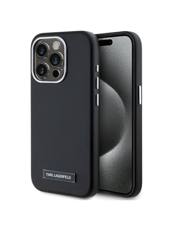 Karl Lagerfeld FW Metal Plate MagSafe iPhone 15 Pro Case - Black