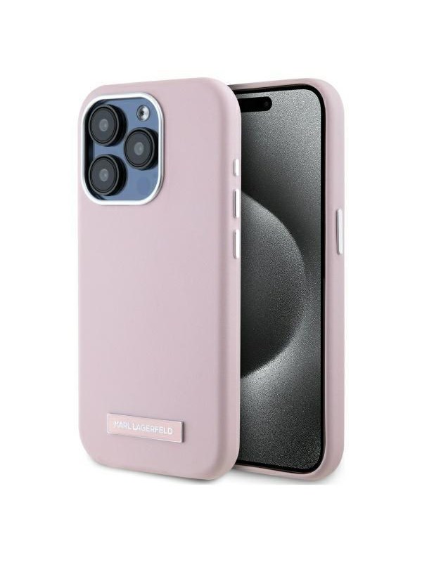 Karl Lagerfeld FW Metal Plate MagSafe iPhone 15 Pro Case - Pink