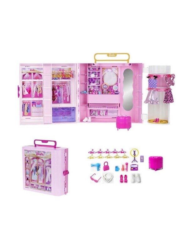 Barbie kledingkast met Spin %26 Style functie - Meer dan 20 Onderdelen