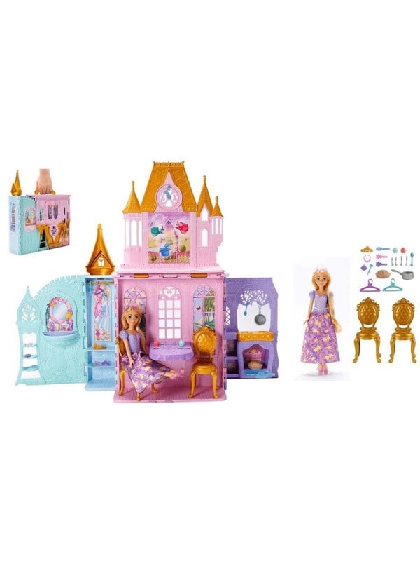 Disney Prinses Rapunzel Pop en Close & Carry Kasteel Speelset - Met 5 speelgebieden en 20 accessoires