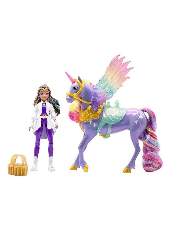 Unicorn Academy - Sophia & Wildstar met Vleugelmagie - Beweegbare Pop 11,4 cm en Gevleugelde Eenhoorn 12,7 cm - Inclusief 4 Accessoires - Poppen- en Eenhoornspeelgoed