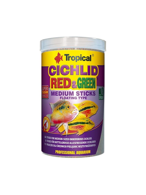 Tropical Cichlide Red & Green Sticks Medium - 1 Liter - Visvoer - Cichlide Sticks
