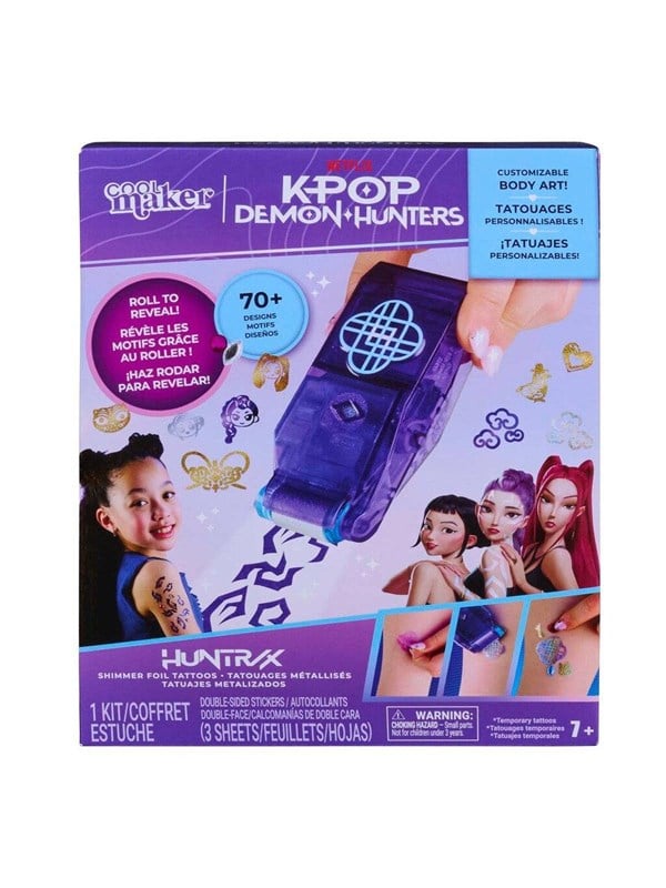 Cool Maker - KPop - Glinsterende KPop Demon Hunters HUNTR/X-folietatoeages met roller en 3 folies combineer meer dan 70 tijdelijke tatoeages knutselset