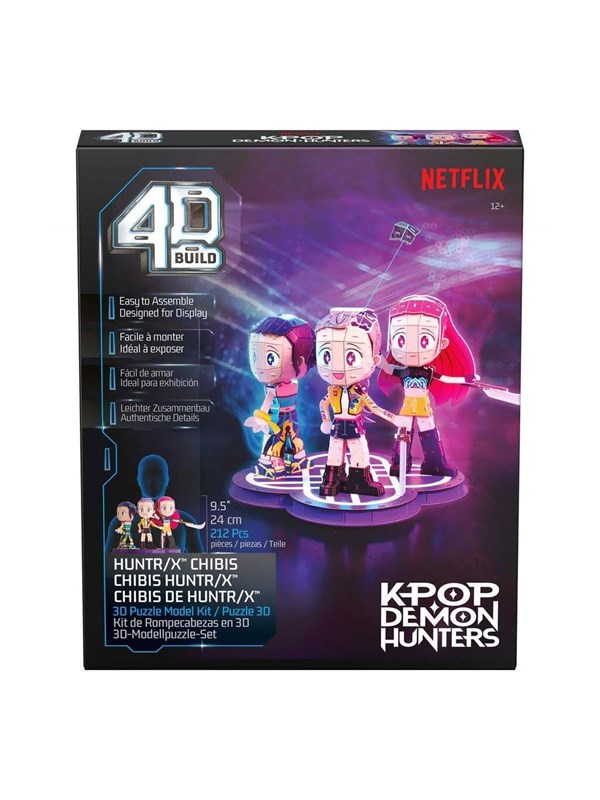 4D Build - KPop Demon Hunters HUNTR/X Chibi 3D-puzzel Rumi Zoey en Mira met HUNTR/X-logo KPop Demon Hunters verzamelbare modelset bureaudecoratie en standaard voor fans 212 stukjes