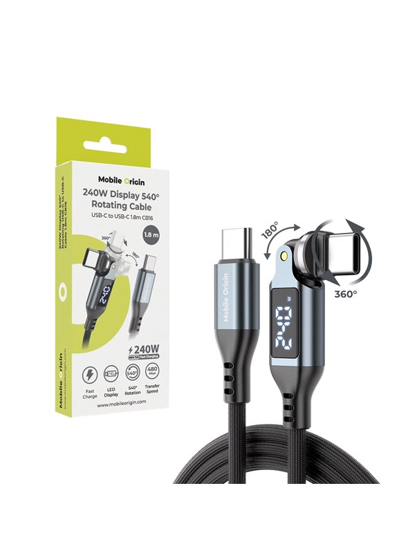 Mobile Origin CB10 240W Display 540° Rotating USB-C to USB-C Cable - 1.8m