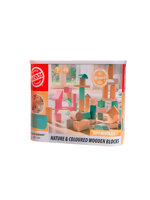Heros FSC® Bouwblokken - Zacht neutrale kleuren en natuurlijke houten blokken, 60 stuks
