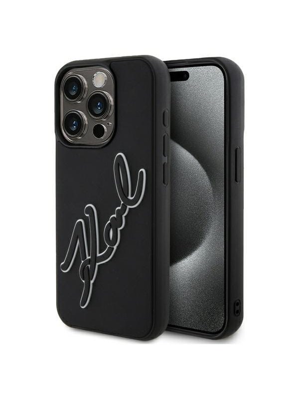 Karl Lagerfeld 3D Rubber Signature Case for iPhone 15 Pro Max - Black