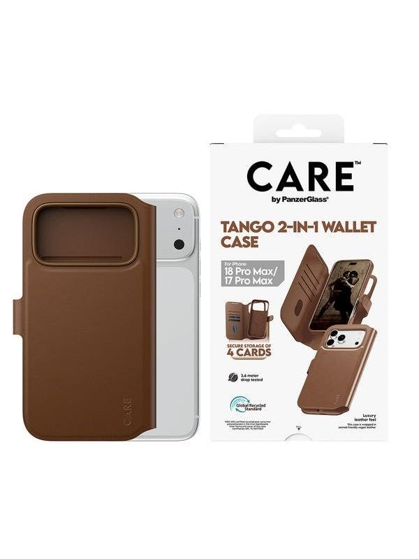 CARE by PanzerGlass Tango 2 in 1 Wallet Case MagSafe voor de Apple iPhone 18 Pro Max / 17 Pro Max - Bruin