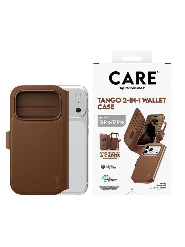 CARE by PanzerGlass Tango 2 in 1 Wallet Case MagSafe voor de Apple iPhone 18 Pro / 17 Pro - Bruin