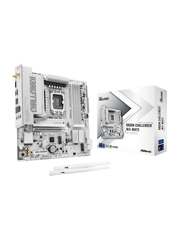 ASRock B860M Challenger WiFi White Moederbord - Intel B860 - Intel LGA1851 - DDR5 RAM - Micro-ATX