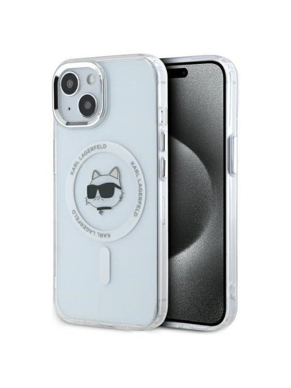 Karl Lagerfeld IML Metal Choupette Head MagSafe iPhone 15 Plus Case - White