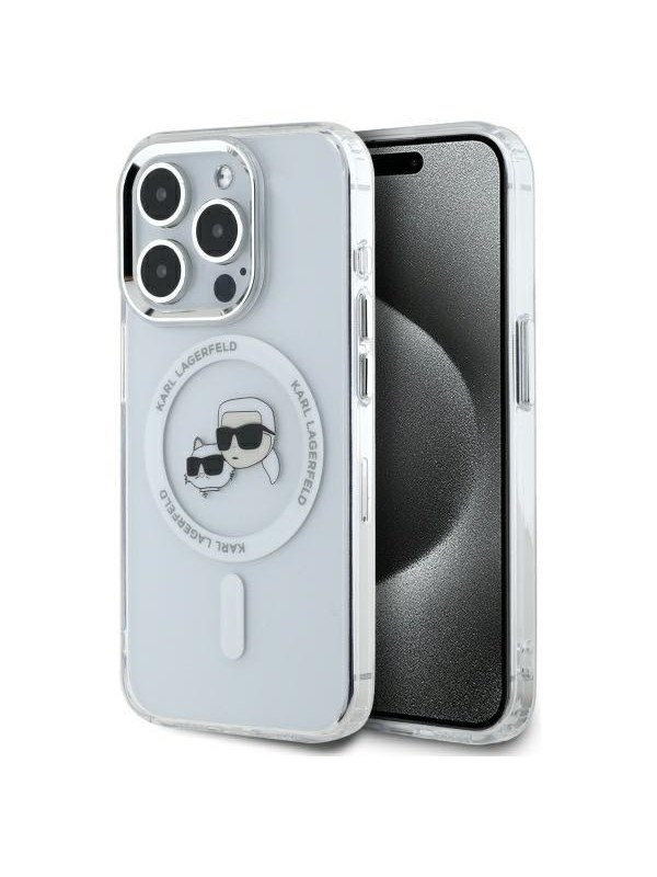 Karl Lagerfeld IML Metal Karl&Choupette Head MagSafe iPhone 15 Pro Case - White