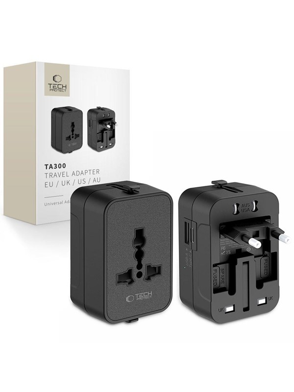 Tech-Protect TA300 Travel Adapter EU/UK/AU - Black