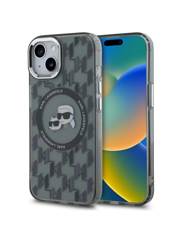 Karl Lagerfeld IML Monogram Karl & Choupette Head MagSafe iPhone 15 Case - Black