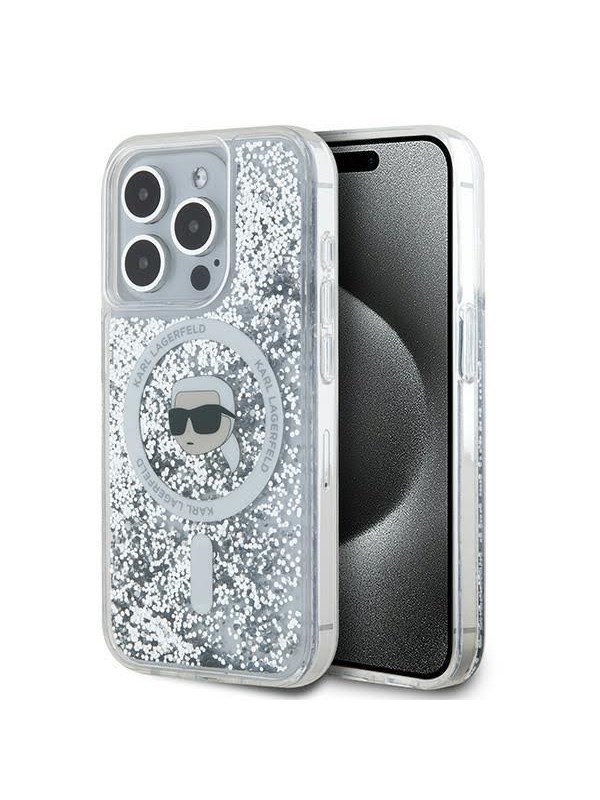 Karl Lagerfeld Liquid Glitter Karl Head MagSafe case for iPhone 15 Pro Max - transparent