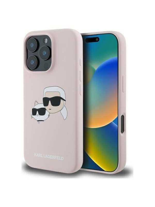Karl Lagerfeld Silicone Nauble Heads Print MagSafe Case for iPhone 16 Pro - Pink