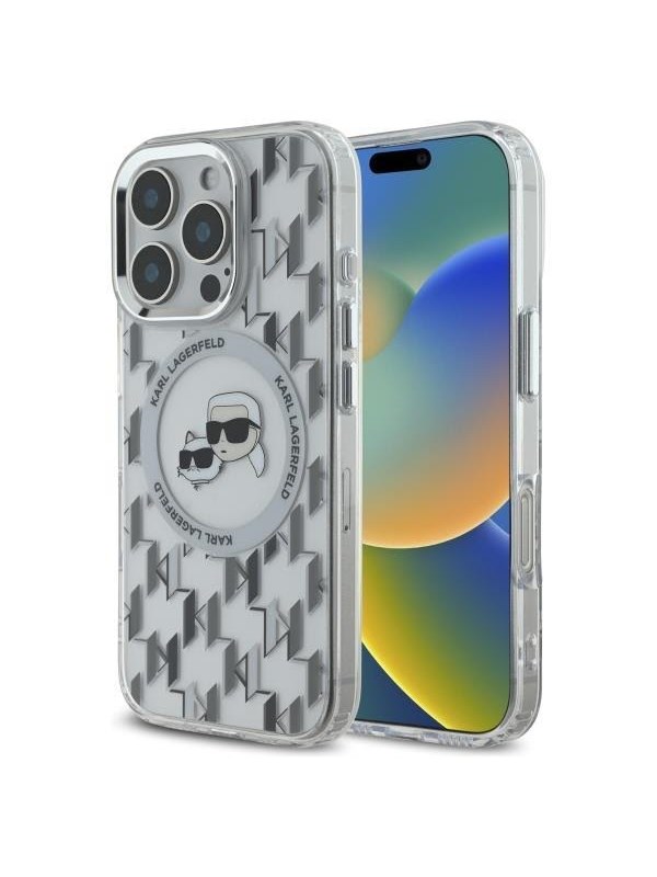 Karl Lagerfeld Serie - Transparante MagSafe iPhone 16 Pro Hoes - Monogram - Stijlvolle Bescherming