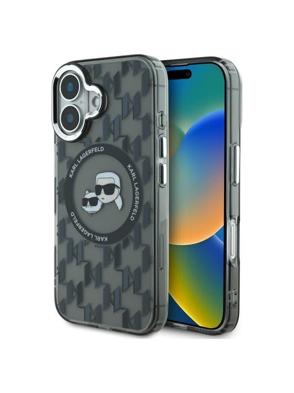 Karl Lagerfeld IML Monogram Karl & Choupette Head MagSafe iPhone 16 Case - Black