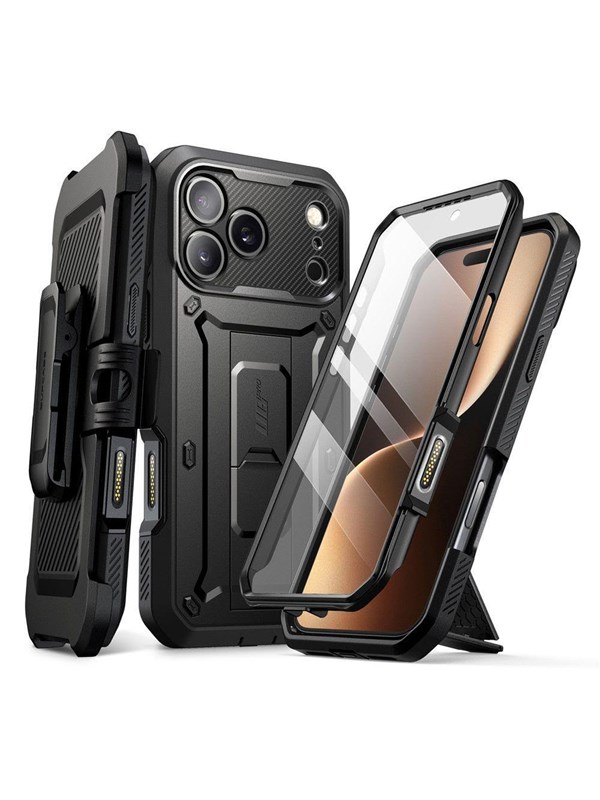 Supcase 360 Backcover met screen protector geschikt voor iPhone 17 Pro Max hoesje - Zwart
